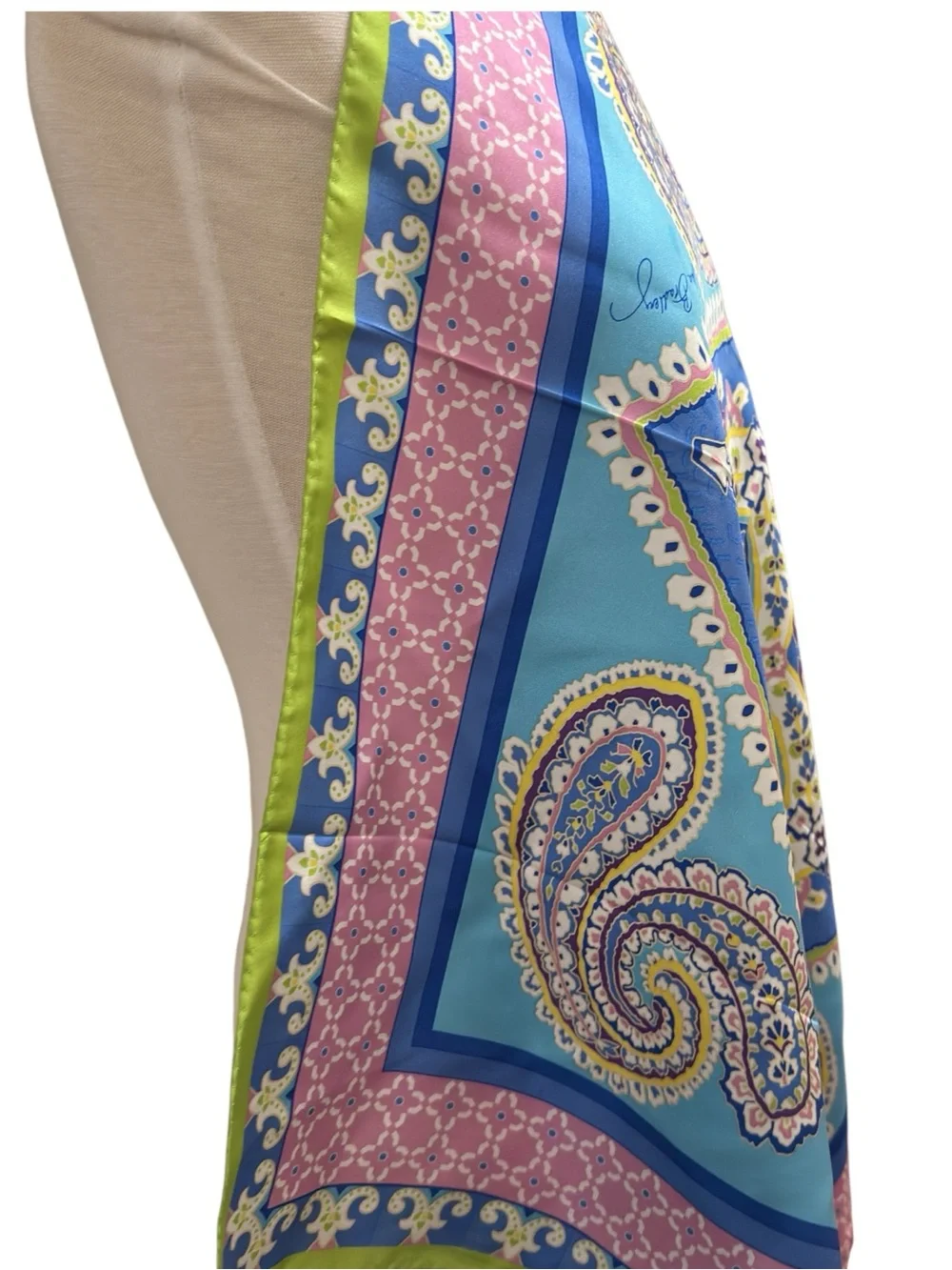 Vera Bradley 100% Silk Square Scarf 27” Paisley Blue Green Pink